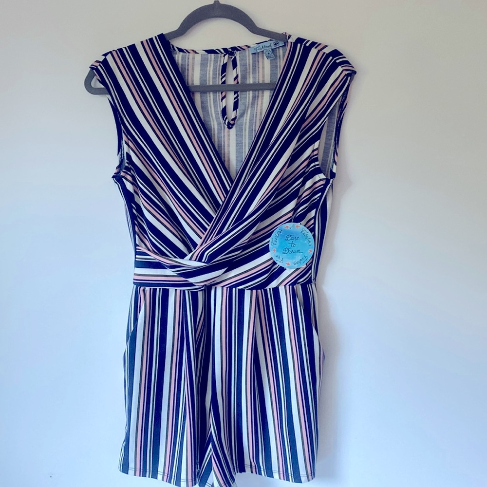 Fishbowl cool romper stripe navy/blush, pink/ sz M new